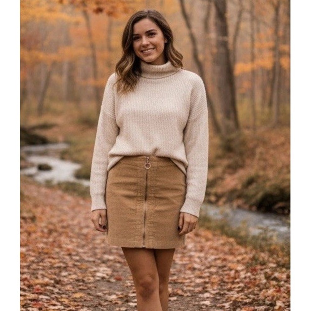 Sky and Sparrow Tan Camel Corduroy Mini Skirt Zipper Size‎ Medium Fall